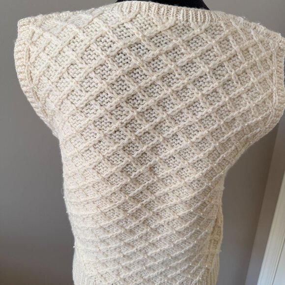 JG Hook Vintage Petite Small Ivory Cable VNeck Beaded Sweater Vest - Picture 2 of 8